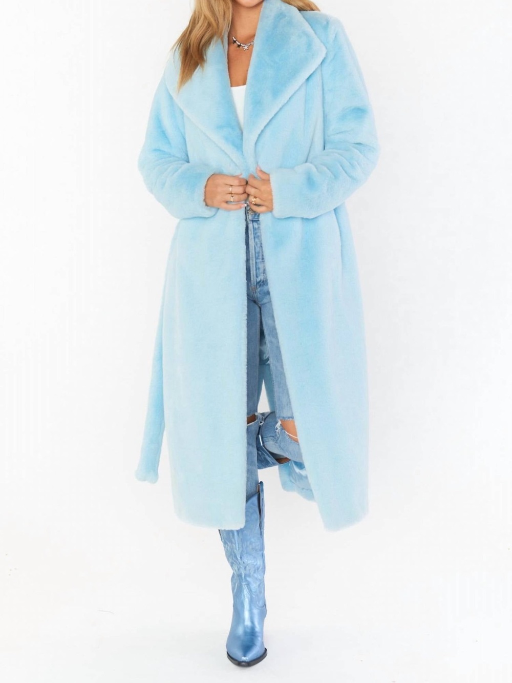Show Me Your MuMu Light Blue Faux Fur Long Coat